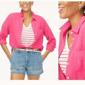 J Crew factory Gauze button-up shirt Bright pink XS